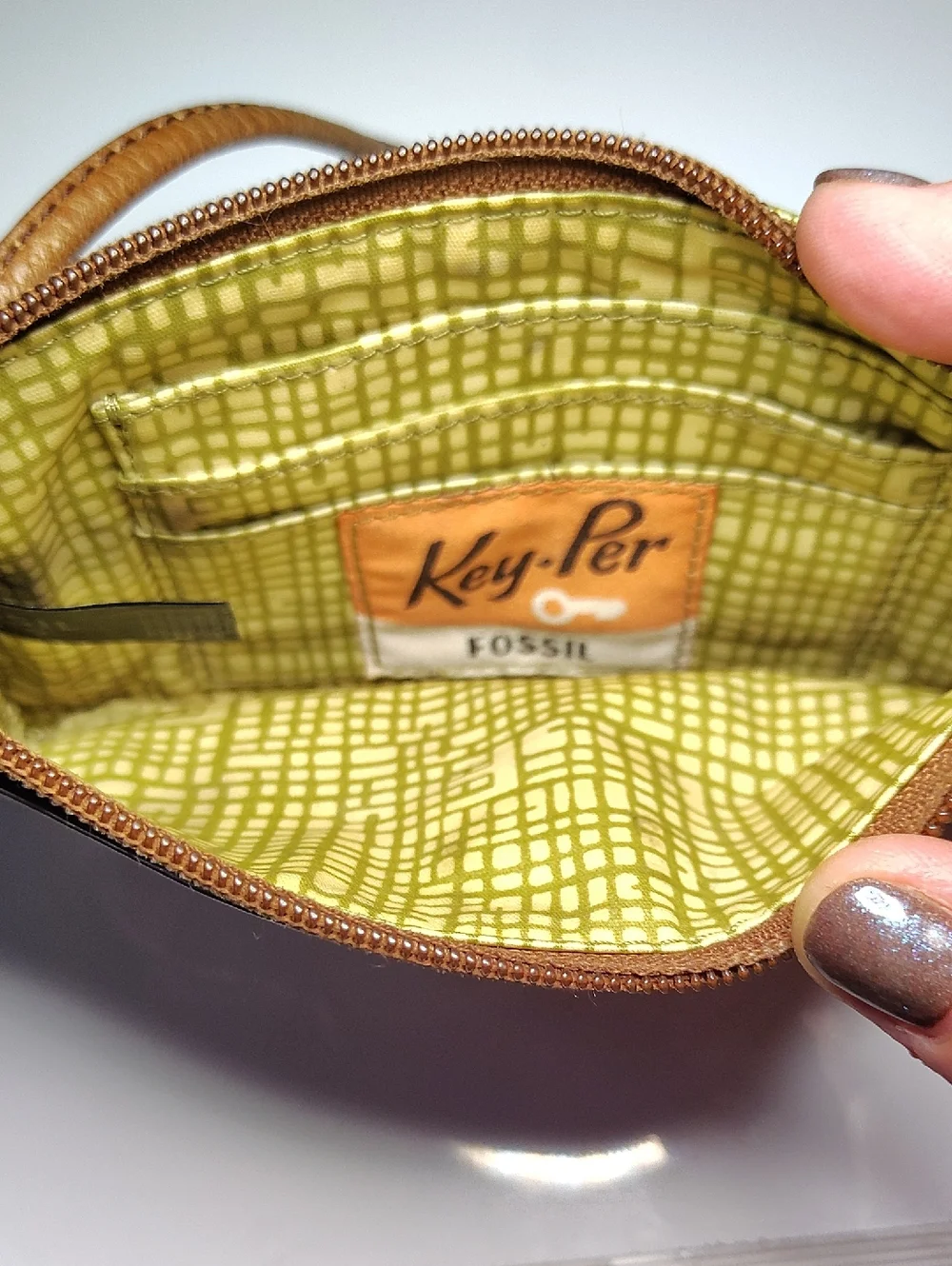 Fossil Tan Leather Strap Multicolor Floral Patent Wristlet - Picture 5 of 6